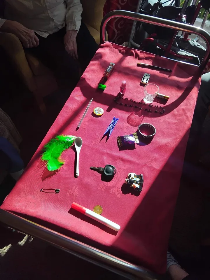 A collection of mystery objects have been placed on a trolley as part of a puzzle game